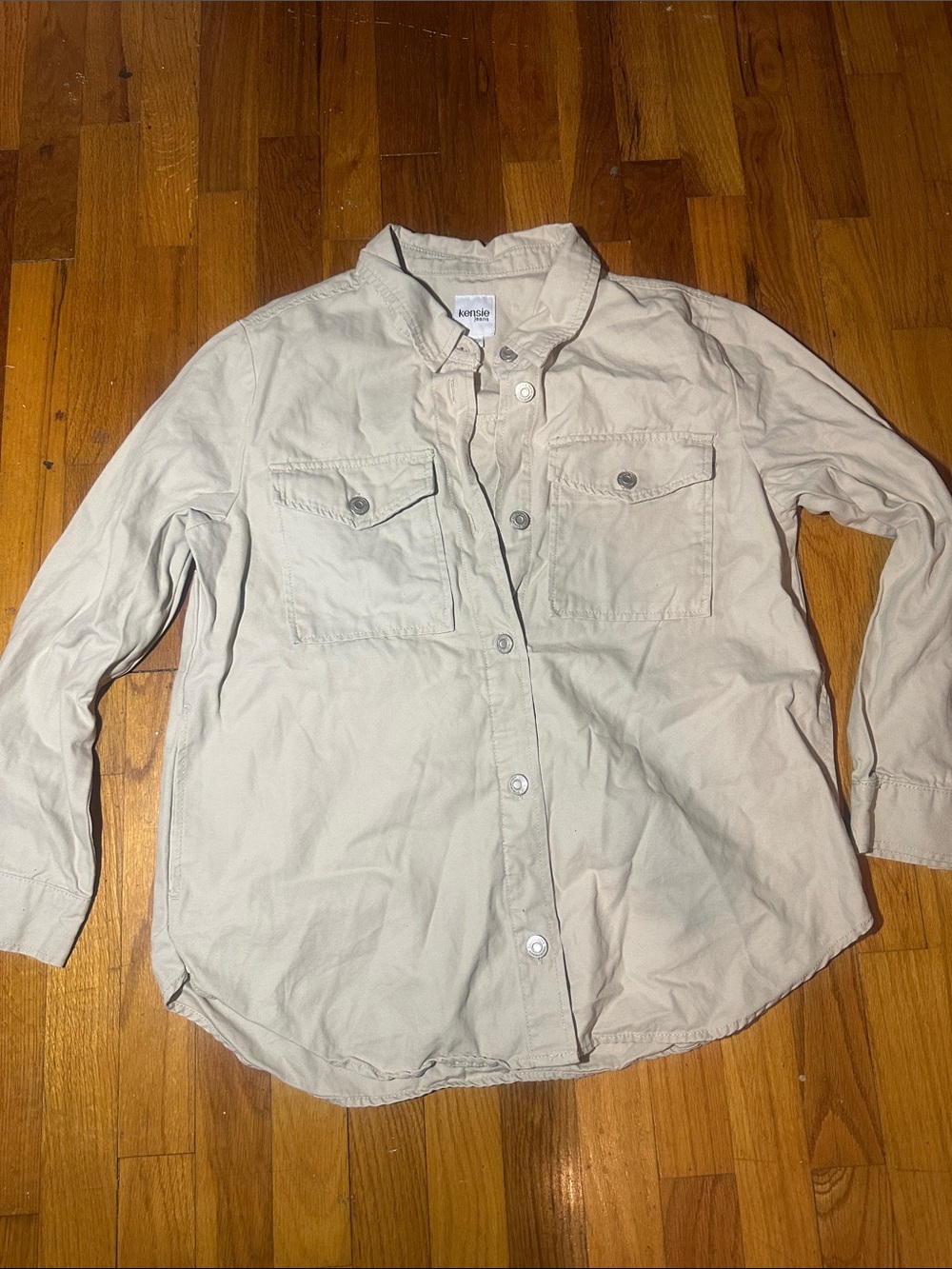 Khaki Button-Front Shirt with Chest Pockets